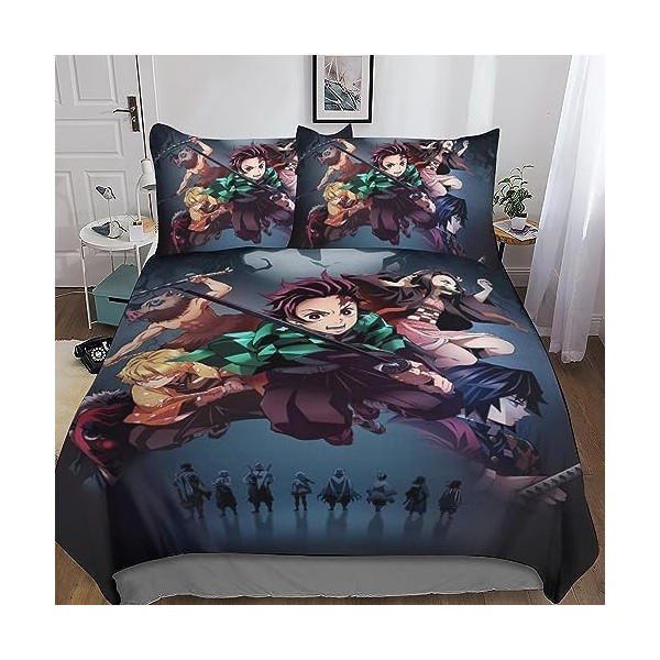 Demon Slayer Housse De Couette, Parure De Lit en Imprimé Couette Sets en Microfibre Anime Housse De Couettes Taie doreiller 