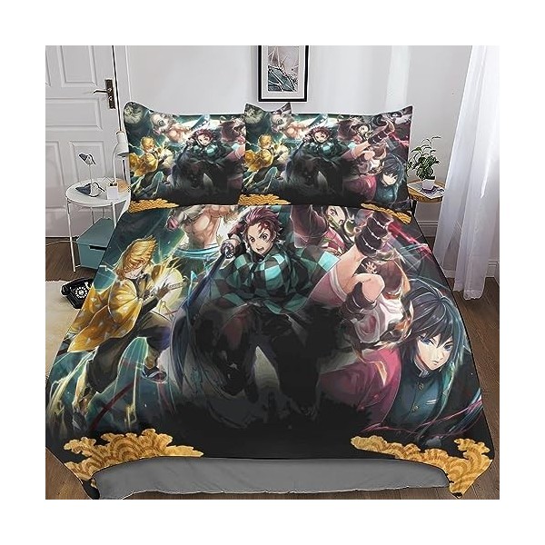 Demon Slayer Housse De Couette, Parure De Lit en Imprimé Couette Sets en Microfibre Anime Housse De Couettes Taie doreiller 