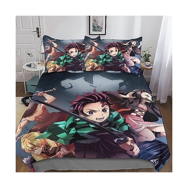 Demon Slayer Housse De Couette, Parure De Lit en Imprimé Couette Sets en Microfibre Anime Housse De Couettes Taie doreiller 