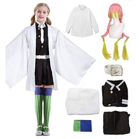 Heionia Enfant Mitsuri Kanroji Cosplay Costume Mitsuri Déguisement Completo mit Perruque Mitsuri Kimono Wig Cosplay Anime Vêt