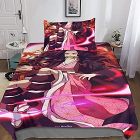CasCam Demon Slayer Housse De Anime Couette Imprimée en 3D,avec Taies Dorillers Parure De Lit Imprimé Motif Microfibre,pour 