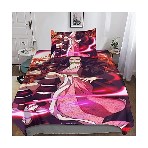 CasCam Demon Slayer Housse De Anime Couette Imprimée en 3D,avec Taies Dorillers Parure De Lit Imprimé Motif Microfibre,pour 
