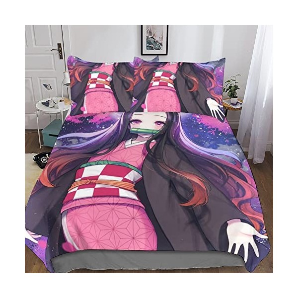 CasCam Demon Slayer Housse De Anime Couette Imprimée en 3D,avec Taies Dorillers Parure De Lit Imprimé Motif Microfibre,pour 