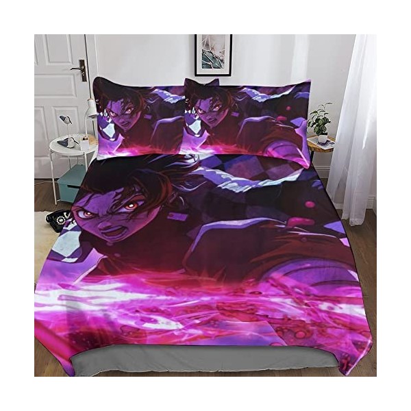 CasCam Demon Slayer Housse De Anime Couette Imprimée en 3D,avec Taies Dorillers Parure De Lit Imprimé Motif Microfibre,pour 