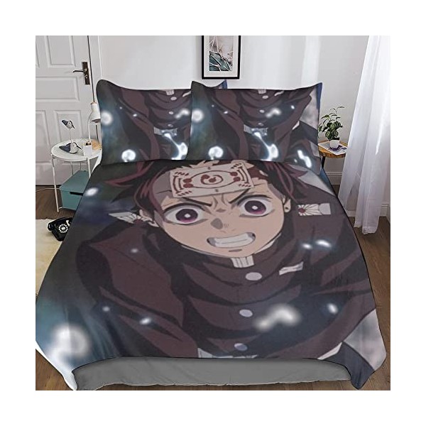 CasCam Demon Slayer Housse De Anime Couette Imprimée en 3D,avec Taies Dorillers Parure De Lit Imprimé Motif Microfibre,pour 