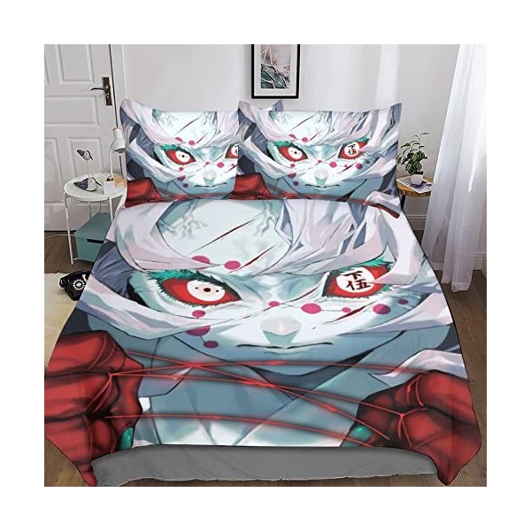 CasCam Demon Slayer Housse De Anime Couette Imprimée en 3D,avec Taies Dorillers Parure De Lit Imprimé Motif Microfibre,pour 
