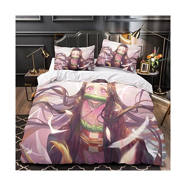 YIBIN Ensembles De Literie 3D Kamado Nezuko Ensemble De Housse De Couette Demon Slayer Housse De Couette 100% Polyester Houss