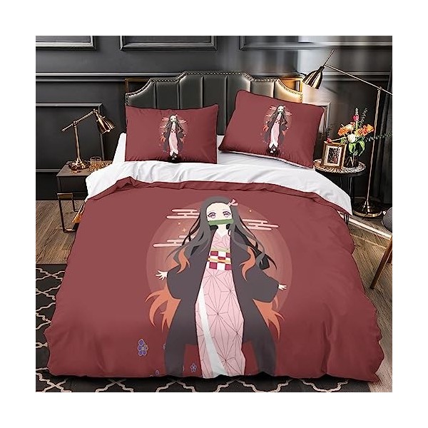 YIBIN Ensembles De Literie 3D Kamado Nezuko Ensemble De Housse De Couette Demon Slayer Housse De Couette 100% Polyester Houss