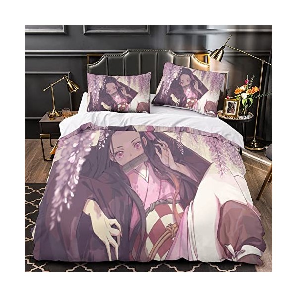 YIBIN Ensembles De Literie 3D Kamado Nezuko Ensemble De Housse De Couette Demon Slayer Housse De Couette 100% Polyester Houss