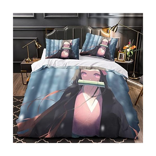 YIBIN Ensembles De Literie 3D Kamado Nezuko Ensemble De Housse De Couette Demon Slayer Housse De Couette 100% Polyester Houss