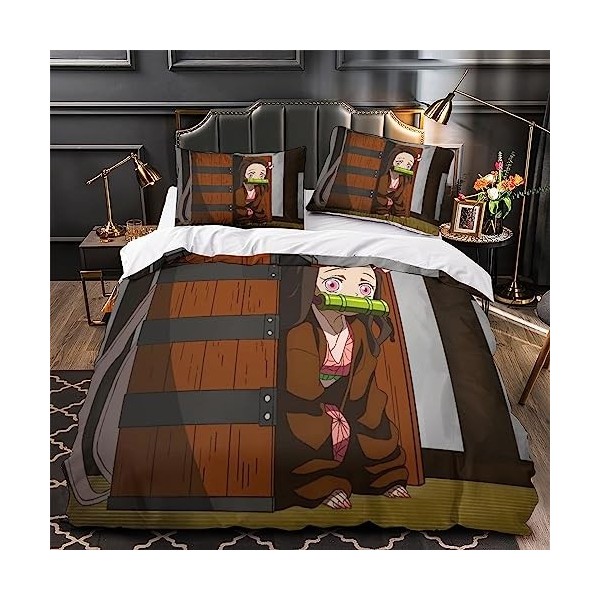 YIBIN Ensembles De Literie 3D Kamado Nezuko Ensemble De Housse De Couette Demon Slayer Housse De Couette 100% Polyester Houss