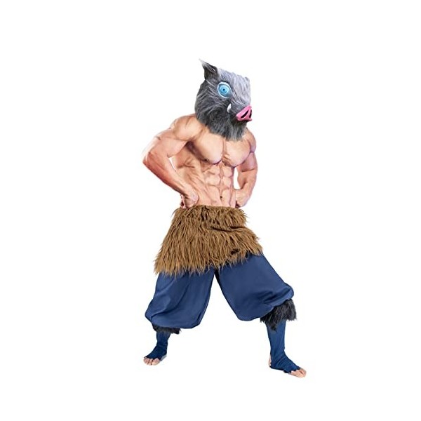 nezababy Inosuke Costume Anime Masque Hashibira Cosplay Tenues Inosuke Demon Slaye Pantalon avec Jupes en Peluche pour Hallow