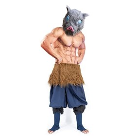nezababy Inosuke Costume Anime Masque Hashibira Cosplay Tenues Inosuke Demon Slaye Pantalon avec Jupes en Peluche pour Hallow