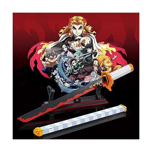Demon Slayer Sword Splicing Model Building Blocks, Rengoku Kyoujurou, 790 pièces, 27 Pouces Samurai Sword Set avec Fourreau e