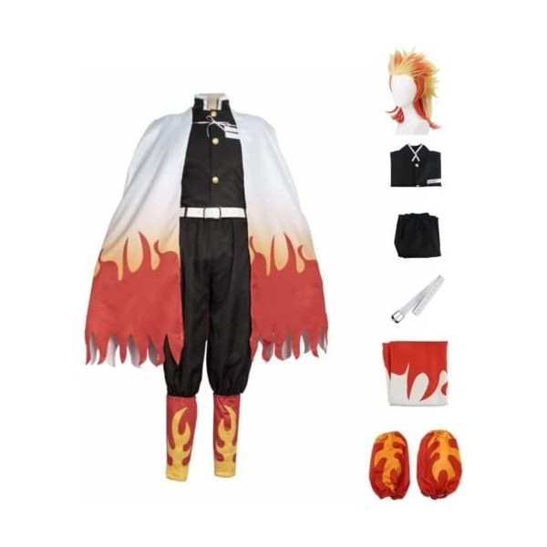 Rcrllya Anime Demon Slayer Rengoku Kyoujurou Outfit Cosplay Costume Accessories Suit Uniforms Costumes Wig Adult Party Gift 