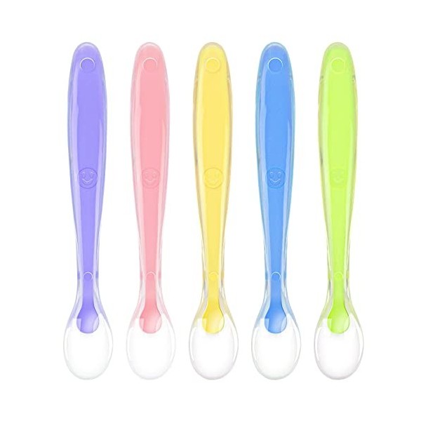 Vicloon Cuillère pour Bébé,5pcs Cuillere Bebe Silicone,Ensemble de Couverts pour Encourager Votre Bébé à Manger de Manière In