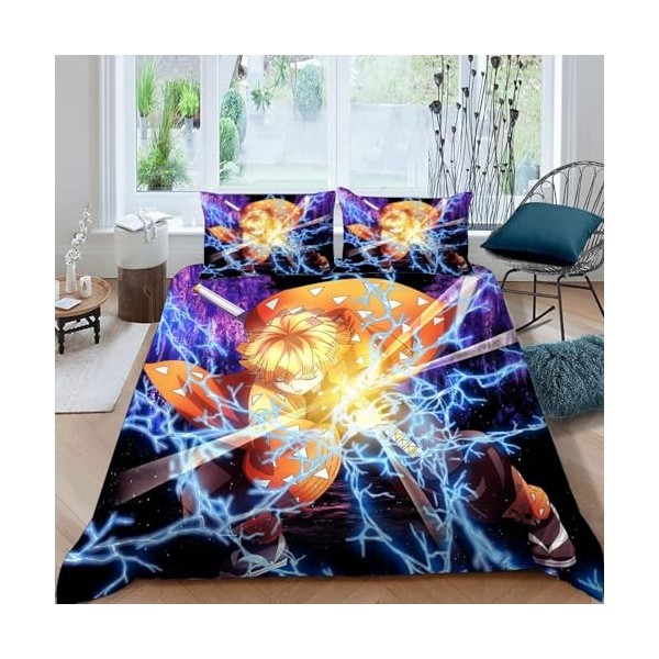 Demon Slayer Manga Housse de Couette 200x200 cm - Parure de Lit Adulte 2 Personnes avec Fermeture Éclair Sets de Housse Couet