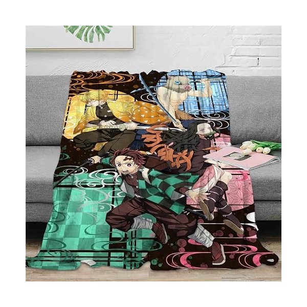 Yinova Dem-on Slay-ER Plaid Automne Gardent au Chaud,Couverture Super Douces Anime,Décoration DIntérieur,pour Sofa-Multicolo