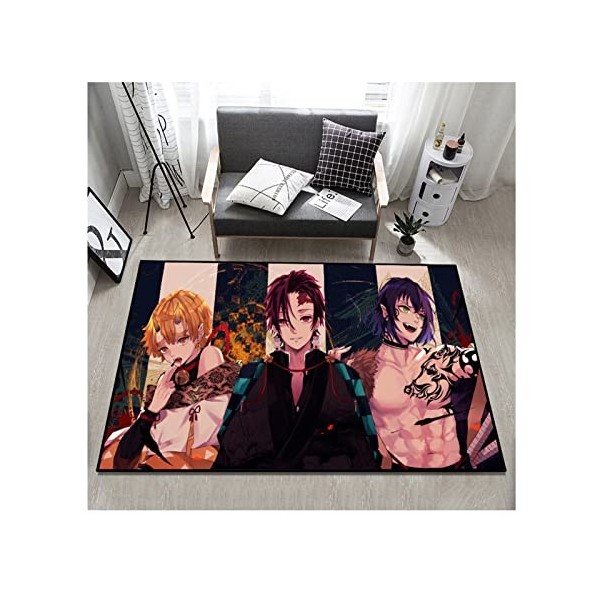 Tapis Anime Manga Demon Slayer, Tapis De Chambre À Coucher, Tapis de Sol 3D Doux antidérapant en Peluche pour Salon, Chambre 