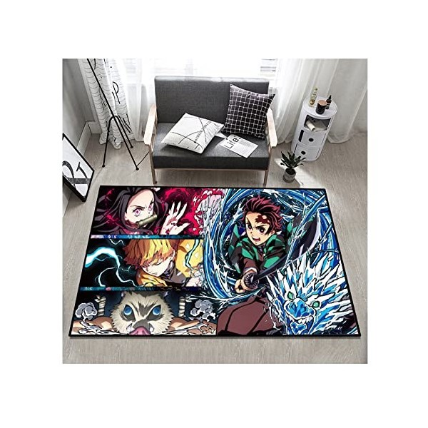 PacuM Tapis Anime Manga Demon Slayer, Tapis De Chambre À Coucher, Tapis de Sol 3D Doux antidérapant en Peluche pour Salon, Ch