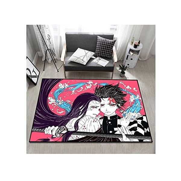PacuM Tapis Anime Manga Demon Slayer, Tapis De Chambre À Coucher, Tapis de Sol 3D Doux antidérapant en Peluche pour Salon, Ch