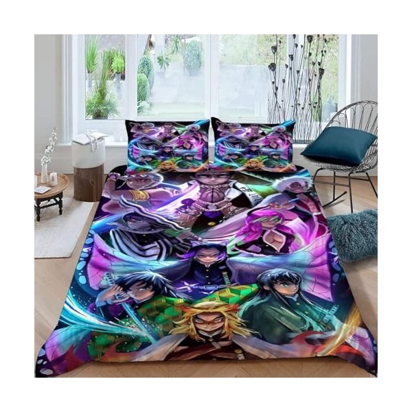 POCHY Housse de Couette 200x200 -Manga Demon Slayer imprimée 3D Housse de Couette 200x200 cm et 2 taie doreiller 50x75 cm, M