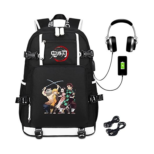 Roffatide Anime Demon Slayer Kamado Tanjirou Nezuko personnage principal imprimé sac à dos pour ordinateur portable avec port