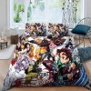 Housse de Couette 200x200 avec 2 Taies doreiller 50x75 cm - Poster Demon Slayer Parure de Lit 200x200 cm en Microfibre bross