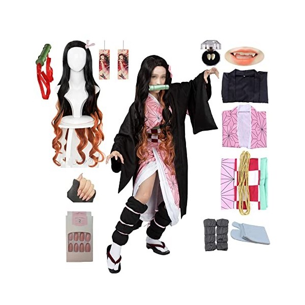 kelihood Costume de cosplay Demon slayer - Anime japonais : Nezuko Kamado - Ensemble kimono - Cosplay - kimono pour adulte - 