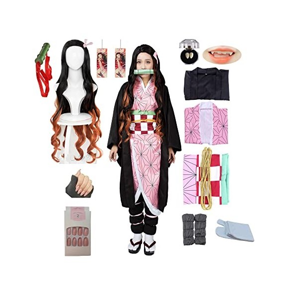 kelihood Costume de cosplay Demon slayer - Anime japonais : Nezuko Kamado - Ensemble kimono - Cosplay - kimono pour adulte - 