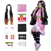 JYakeji 11 pièces de cosplay japonais Demon Slayer : Kimetsu no Yaiba Nezuko Kamado Cosplay Kimono avec perruque, convient po