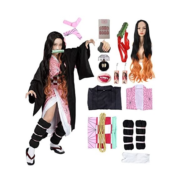 kelihood Demon Slayer Cosplay : Kamado Nezuko Cosplay Kimono Jeu de rôle Costume Halloween Tenues pour Nezuko Cosplay Adulte 