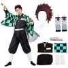 JYakeji Tanjirou Costume de cosplay 8 pièces avec boucles doreilles, Demon Slayer Tanjirou Cosplay Kimono Halloween Veste Co