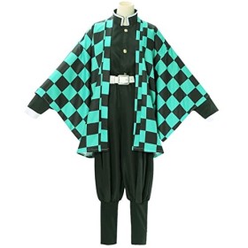 MRLTOP Demon Slayer Blade Tanjiro Samon Cosplay Anime japonais Kimono perruque 6 pièces, adulte/S