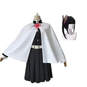 Bokerom Anime Cosplay Demon Slayer Costume pour Tsuyuri Kanao Outfit Halloween Kimono Maid Dress Avec Papillon Perruque S,Gr