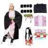 Firecos 9PCS Nezuko Costume Kimono Cosplay Déguisements Avec Perruque Manteau Tenues Ensemble Complet Pour Enfants Fille Cade