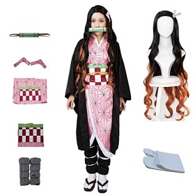 kelihood Costume de cosplay japonais Demon Slayer : Kimetsu no Yaiba Kamado Nezuko Costume avec accessoires en bambou pour ad
