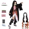 kelihood Costume de cosplay japonais Demon Slayer : Kimetsu no Yaiba Kamado Nezuko Costume avec accessoires en bambou pour ad