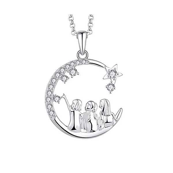 JO WISDOM Collier Toujours ma soeur pour Toujours mon Ami Argent 925/1000 Femme avec 3A zirconium,Pendentif avec Chaîne Crois