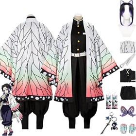 Tjmiaohao Anime Kochou Shinobu Cosplay Costume Outfit Demon Slayer Kimono Perruque Cape Coiffe Ensemble Complet Halloween Par
