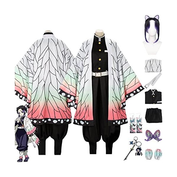 Tjmiaohao Anime Kochou Shinobu Cosplay Costume Outfit Demon Slayer Kimono Perruque Cape Coiffe Ensemble Complet Halloween Par