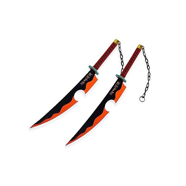 FÉENOMENN Katana Demon Slayer - Tengen UZUI - Pack 2 Katanas Lames Bois Colorées 90cm
