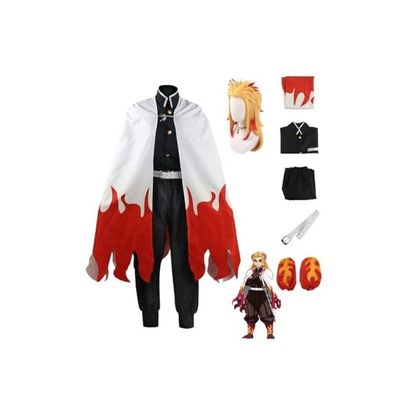 Anime Demon Slayer Role Play Clothing Rengoku Kyoujuru Cosplay Halloween Party Kimono Uniform with Perruque XXL,full set 