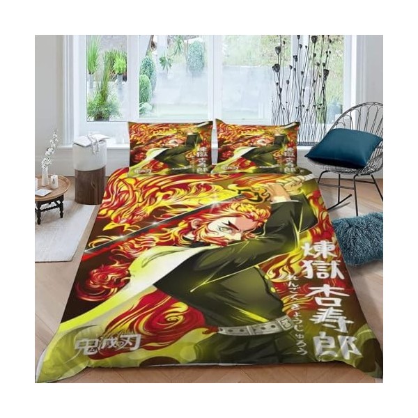 Demon Slayer Manga Housse de Couette 200x220 cm - Parure de Lit Adulte 2 Personnes avec Fermeture Éclair Sets de Housse Couet