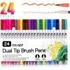 VAKKI Feutre Coloriage, Stylos à brosse à double pointe, 24 stylos feutres, Feutre Pointe Fine 0,4 mm avec Stylos Pinceaux Co