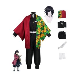 Bokerom Anime Demon Slayer Cosplay Costume Tomioka giyuu Halloween Party Kimono Uniform with perruque S,full set 