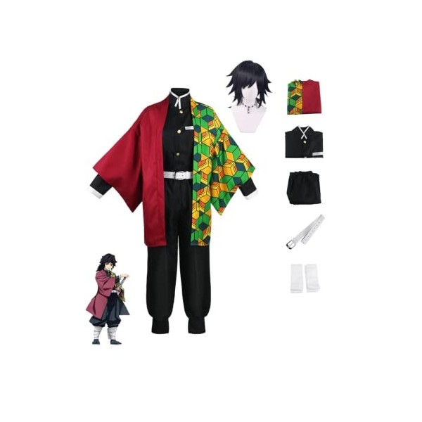 Bokerom Anime Demon Slayer Cosplay Costume Tomioka giyuu Halloween Party Kimono Uniform with perruque S,full set 