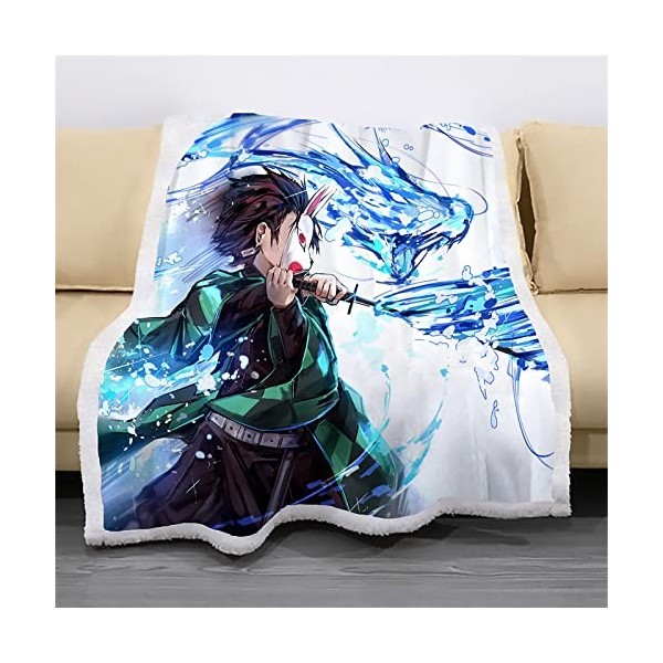 MAMON Demon Slayer Anime Couverture Polaire, Douce et Chaude Moelleuse Plaid Polaire, Nap Climatiseur Couch Couverture -Tanji