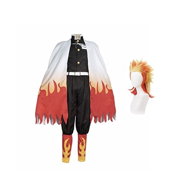 Bokerom Anime Cosplay Demon Slayer Costume pour Rengoku Kyoujurou Outfit Halloween Kimono Maid Dress Avec Perruque X-Large,G