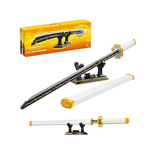 FDEYES Bloc de Construction 98,6 cm pour épée Tueur démons, Ensemble 956 pièces samouraï Zenitsu avec Fourreau et Support, Ya